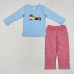 BLP0745  toddler boy clothes embroidery truck boy christmas set