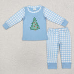 BLP0749   toddler boy clothes embroidery trees boy christmas pajamas set