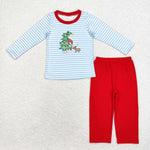 BLP0772    toddler boy clothes embroidery xmas tree boy christmas winter set