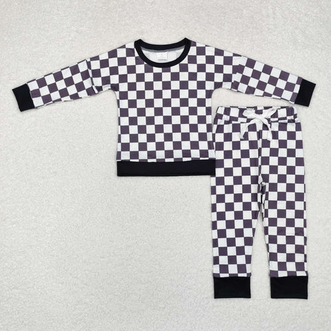 BLP0786   toddler boy clothes black gingham boy winter set