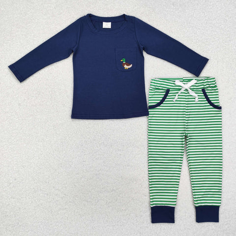 BLP0795   toddler boy clothes embroidery mallard boy winter jogging clothes set