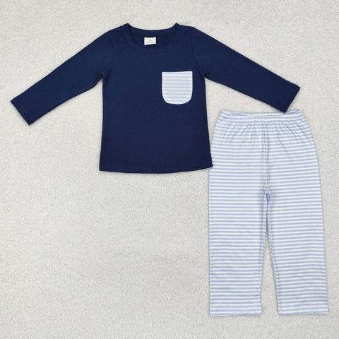 BLP0868  toddler boy clothes blue stripes boy winter set