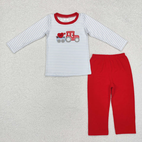 BLP0932 toddler boy clothes embroidery train love boy valentine's day winter set