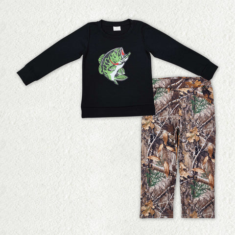 BLP1043 toddler boy clothes fish camo boy winter pajamas set