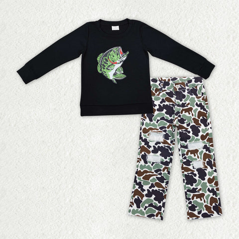 BLP1061 toddler boy clothes fish camo boy winter jeans set