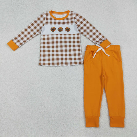 BLP1186  toddler boy clothes embroidery turkey boy winter thanksgiving set