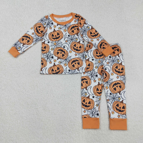 BLP1210    toddler boy clothes pumpkin print boy halloween pajamas winter set