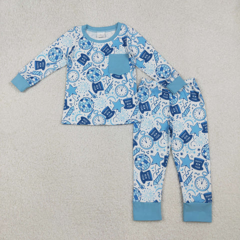 BLP1259 boys Clock Blue long sleeve pocket pajamas