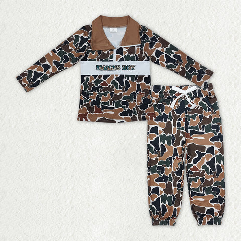 BLP1325 toddler boy clothes embroidery mama's boy camo winter outfit