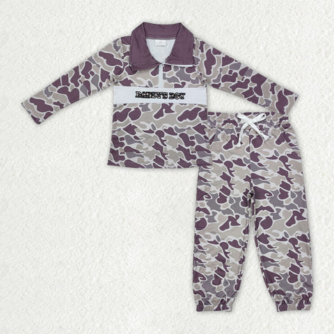 BLP1327 toddler boy clothes embroidery mama's boy camo winter outfit
