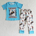 Promotion $5.5/set no MOQ RTS blue short sleeve shirt and pants girls outfits