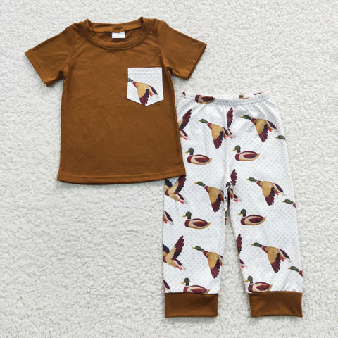 Duck printed little boys pocket brown outfit