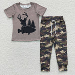 Kids boys reindeer shirt camo pants set