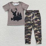 Kids boys reindeer shirt camo pants set