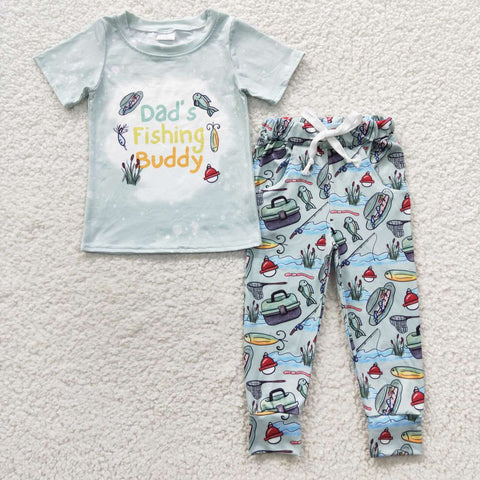 Daddy's fishing buddy boys green 2pcs outfit