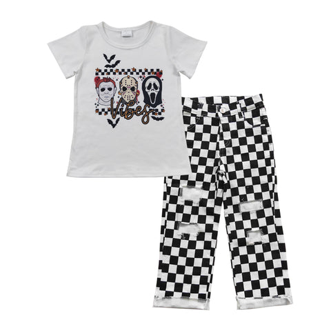 Halloween vibes kids boys checkered pants outfit