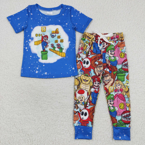 Boys Mario cartoon long pants blue outfit