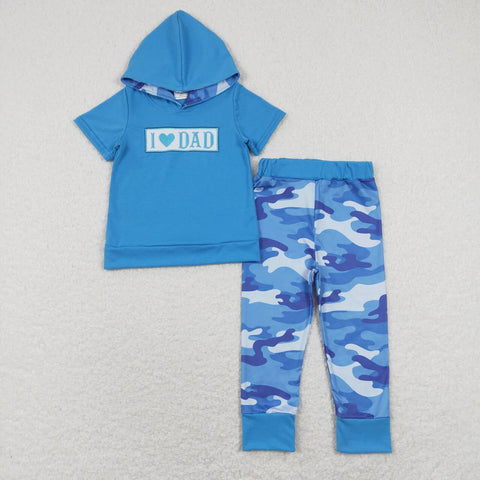 BSPO0281 baby boy clothes boy l love dad blue camo hooded outfit