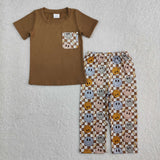 RTS toddler clothes matching clothing brown smile boy clothing
