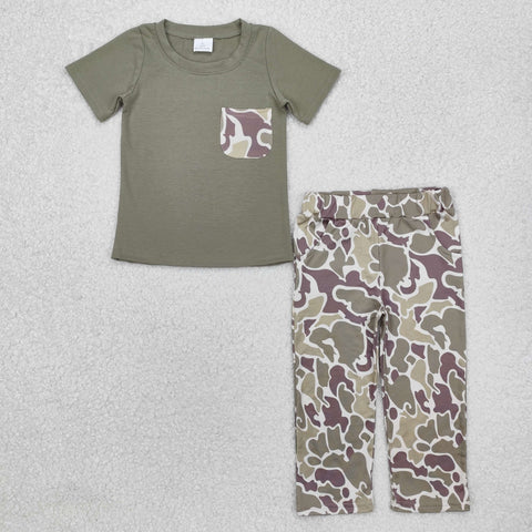 BSPO0521   toddler boy clothes green camo boy fall set