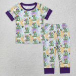 BSPO0547  toddler boy clothes dino boy mardi gras pajamas set