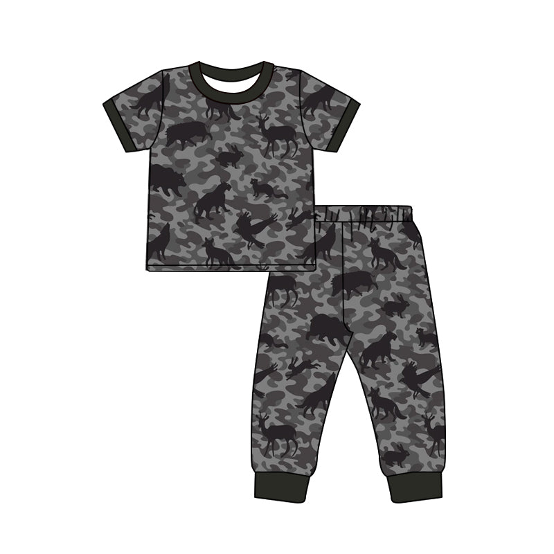 MOQ:5pcs BSPO0682 pre-order toddler boy clothes hunting print boy pajamas outfit-2026.4.18