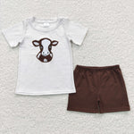 Cow embroidery kids boys shorts set