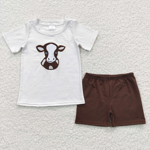 Cow embroidery kids boys shorts set