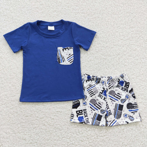 Back the blue boys shorts 2pcs outfit