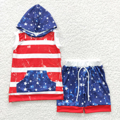 Boys stras & stripes july 4th hoodie shorts set