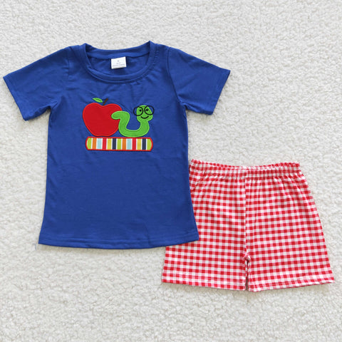 Back to school baby boys apple embroidery set