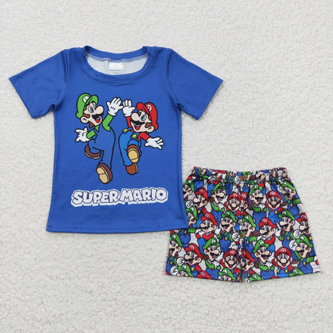 Kids blue cartoon summer shorts outfit