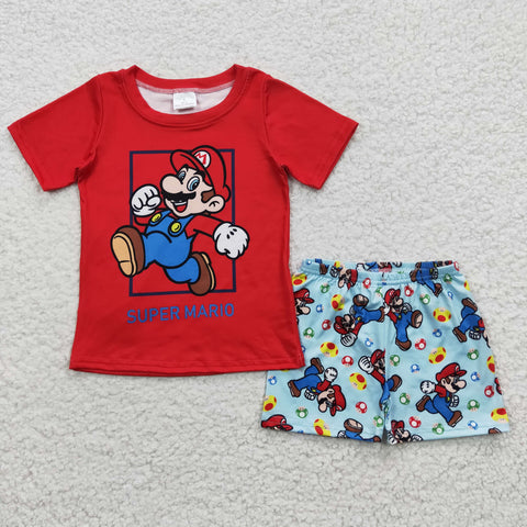 Kids boy cartoon red shirt summer set