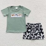 Little boys cow embroidery shorts set