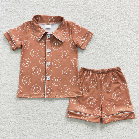 Smile pattern little boys summer pajamas short set