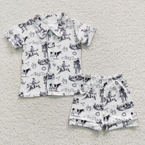 Little toddler western cowboy short pajamas set