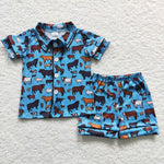 Cow print baby boys summer short pajamas set