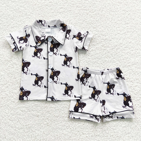 Western cowboy kids white summer pajamas outfit