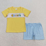 BSSO0397 baby boy clothes embroidery beach boy summer shorts set