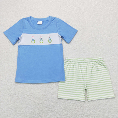 BSSO0398 baby boy clothes embroidery rabbit boy easter summer shorts set