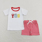 BSSO0419 baby boy clothes embroidery crawfish clothes boy crawfish outfit toddler summer shorts set