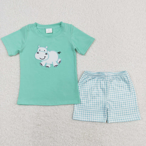 BSSO0466 baby boy clothes embroidery hippo  boy summer outfits