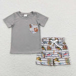 BSSO048  baby boy clothes fishing gray boy summer outfits