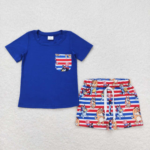 BSSO0513 baby boy clothes cartoon dog boy 4th of July patriotic summer outfits