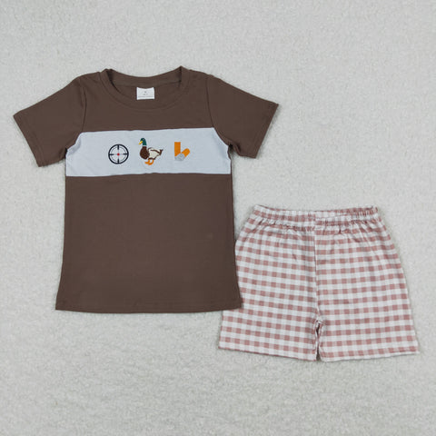 BSSO0573 baby boy clothes embroidery duck hunting boy summer outfit