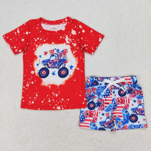 BSSO0583  baby boy clothes dirt bike 4th of July patriotic boy summer outfit