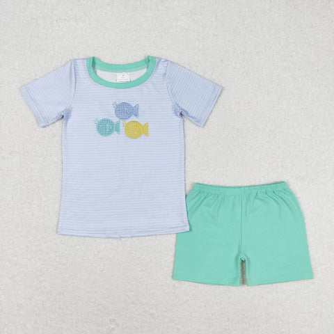 BSSO0587 baby boy clothes embroidery fish boy summer outfit