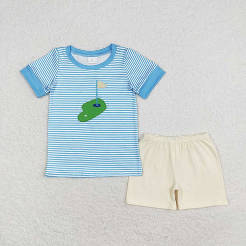 BSSO0592   baby boy clothes embroidery golf field toddler boy summer outfit