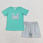 BSSO0638  baby boy clothes embroidery Crab toddler boy summer outfit