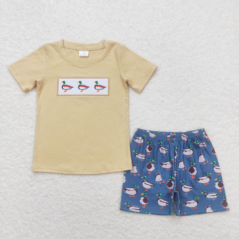 BSSO0645 baby boy clothes embroidery mallard toddler boy summer outfit